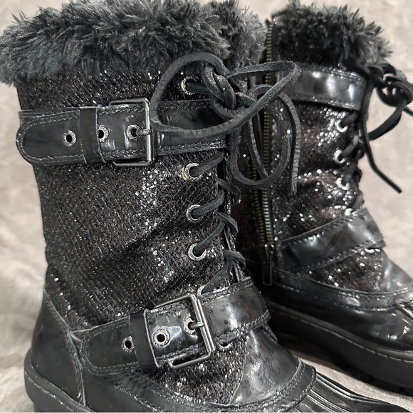 Sperry Top-Sider Alpine Glitter Fur Combat Boots Black 8M Streetwear Luxe - Picture 6 of 11